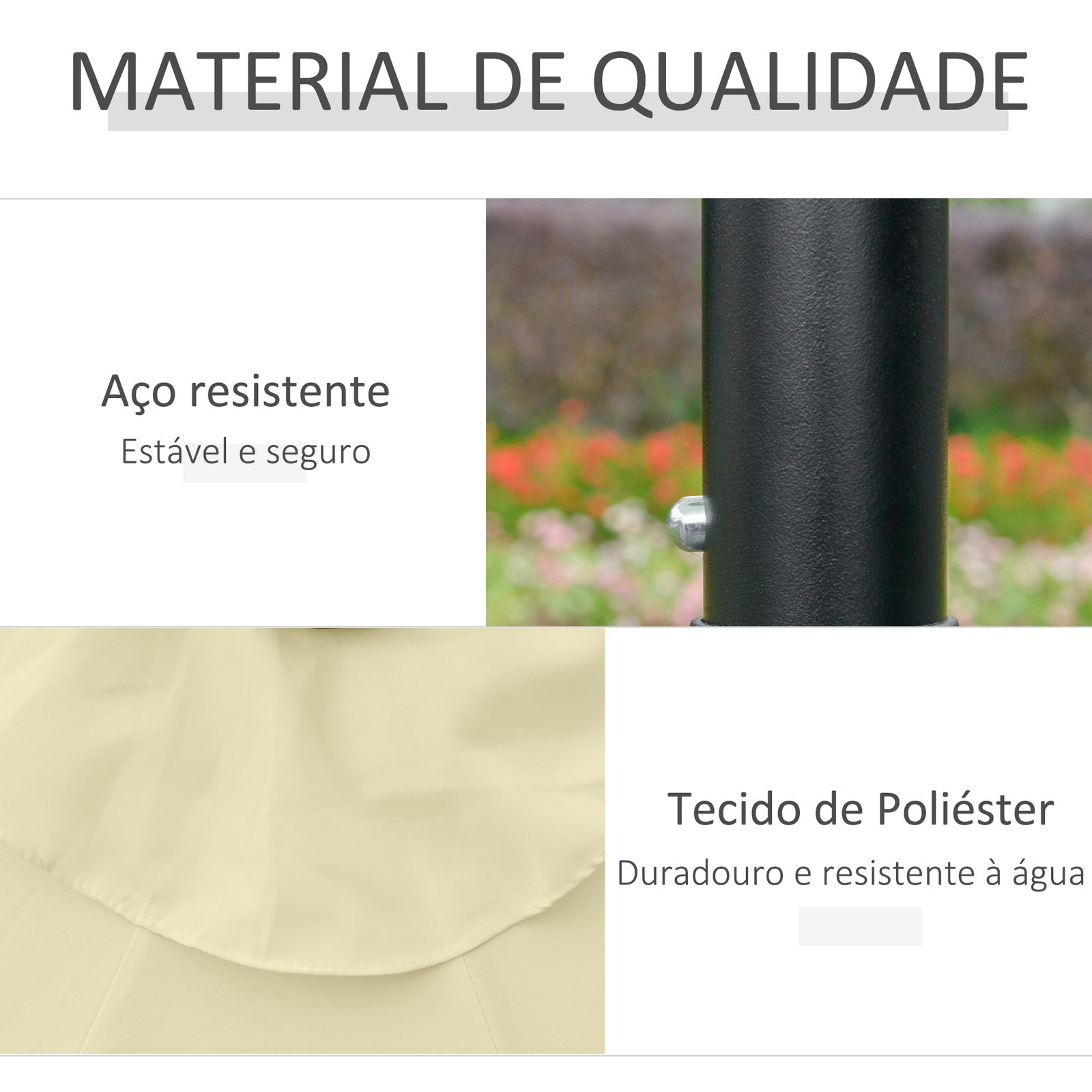 Chapéu de sol exterior para terraço, ø265 cm, guarda-sol de jardim com 32 luzes LED solares, poste de aço e manivela de guarda-sol inclinável, para pátio, terraço, bege