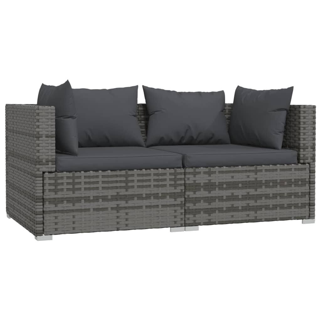 3 Pcs conjunto lounge de jardim c/ almofadões vime PE cinzento