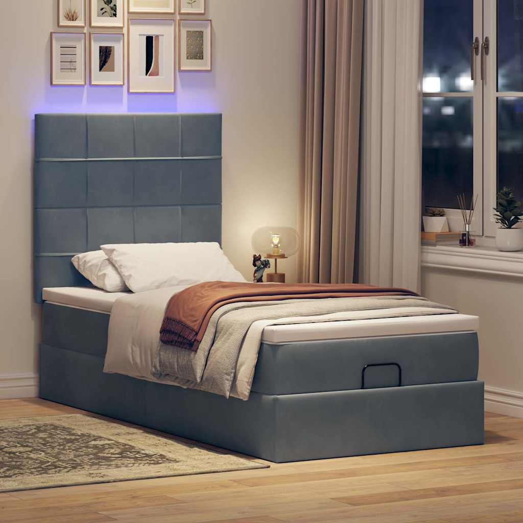 Estrutura cama otomana colchões 80x200cm veludo cinzento escuro
