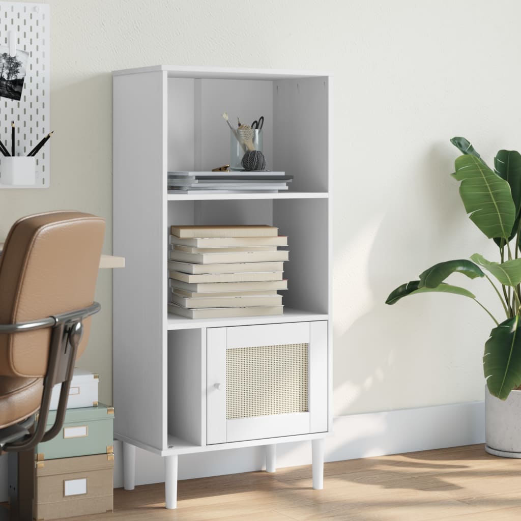 Estante senja aspeto de vime 60x35x130 cm pinho maciço branco