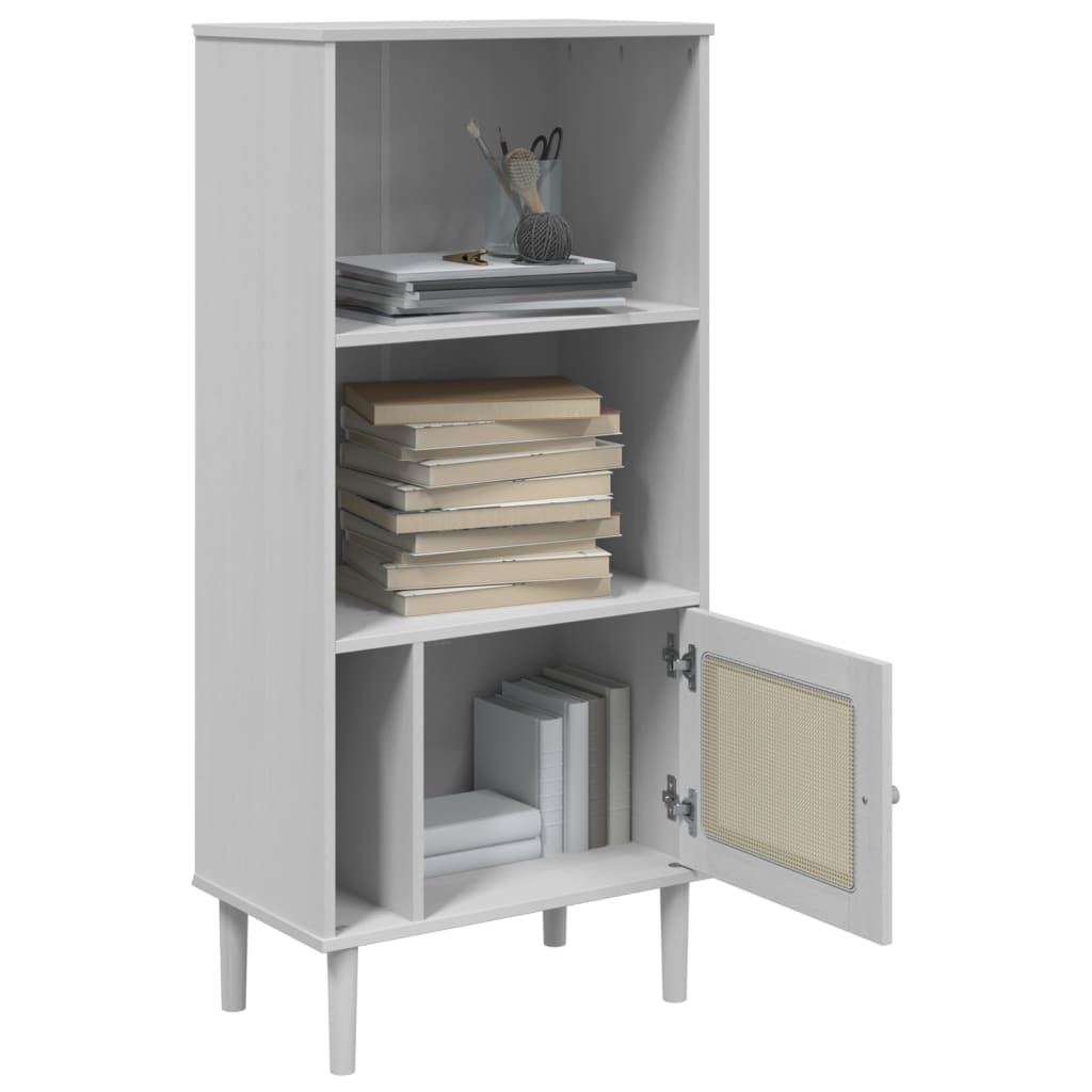 Estante senja aspeto de vime 60x35x130 cm pinho maciço branco