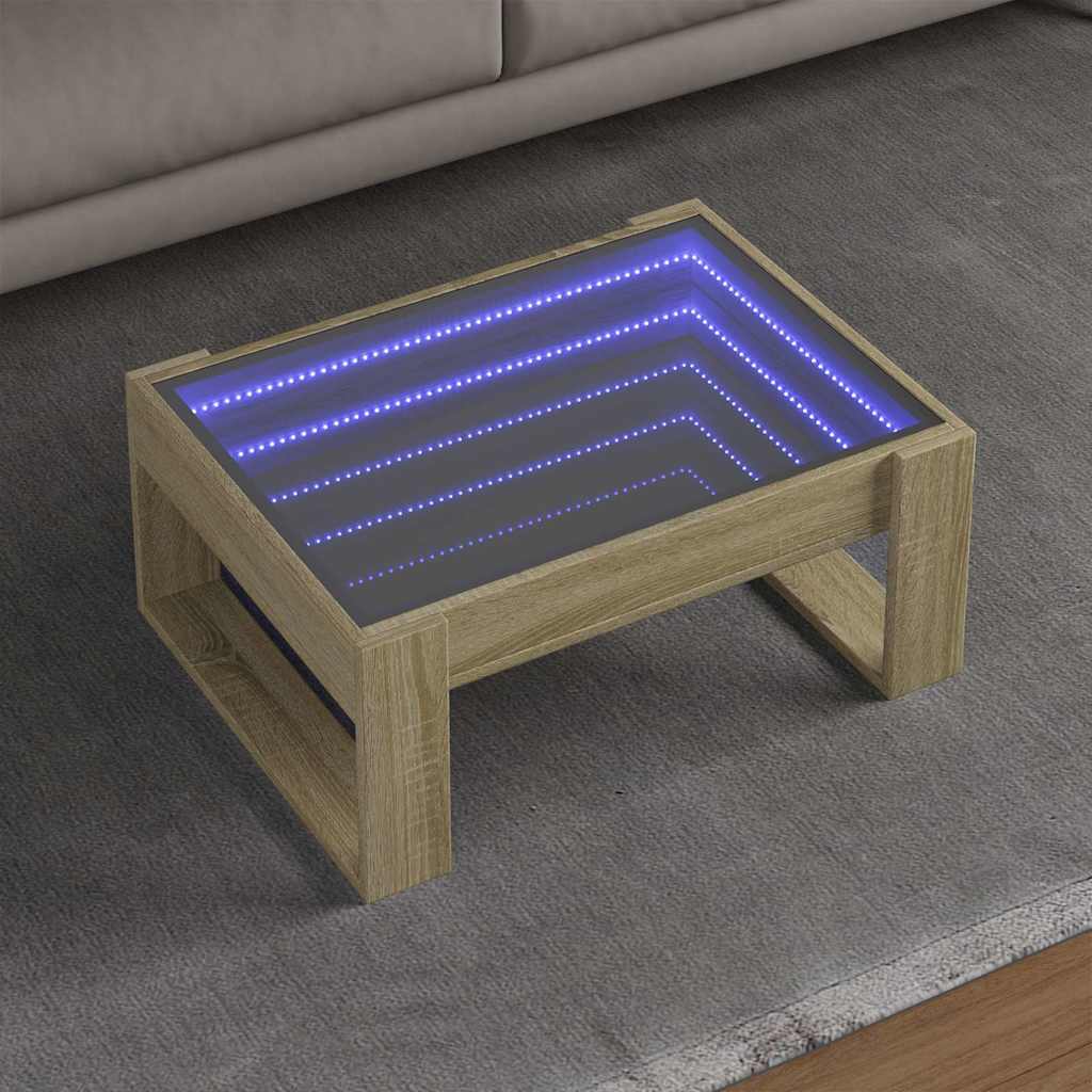 Mesa de centro luzes LED infinity 70x53x30 cm carvalho sonoma