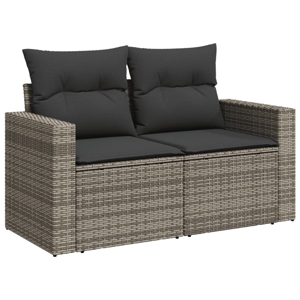 10 Pcs conjunto sofás de jardim c/ almofadões vime PE cinzento