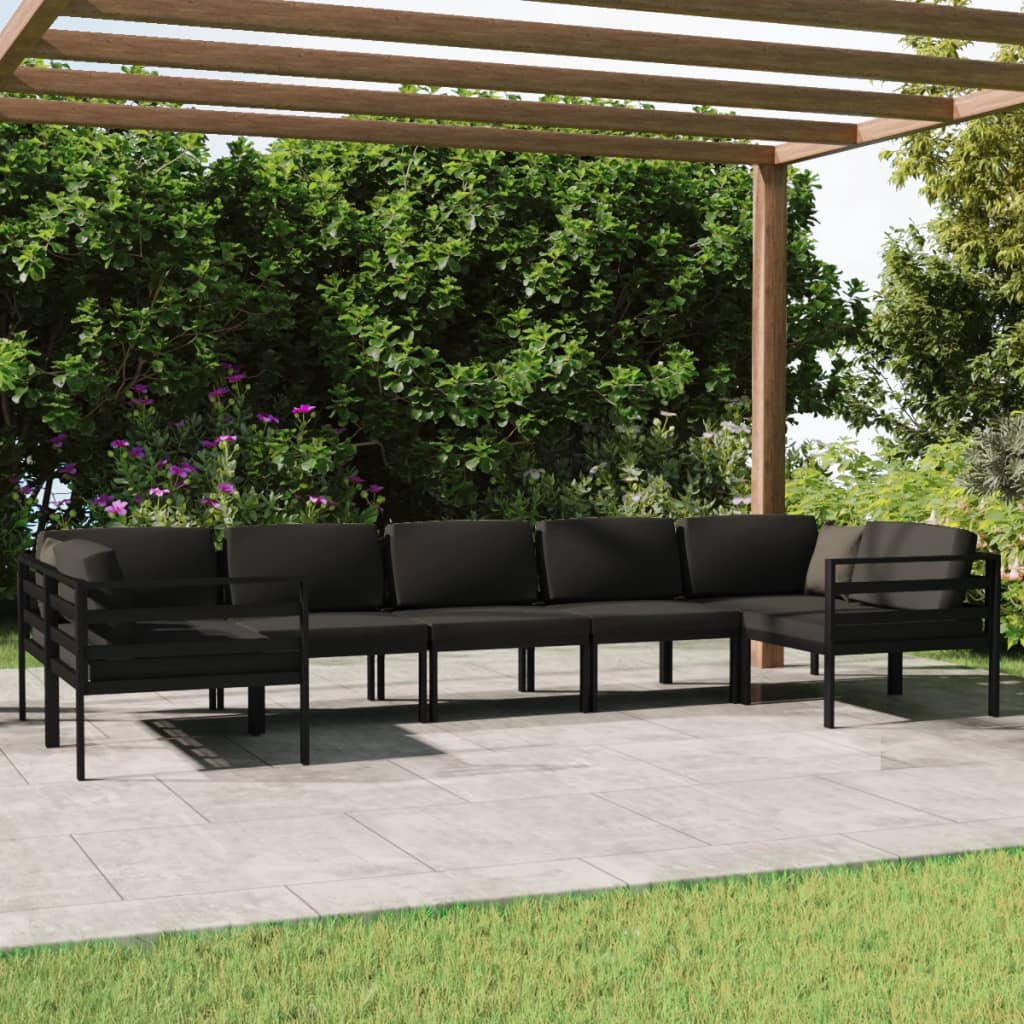 7 Pcs conjunto lounge jardim com almofadões alumínio antracite