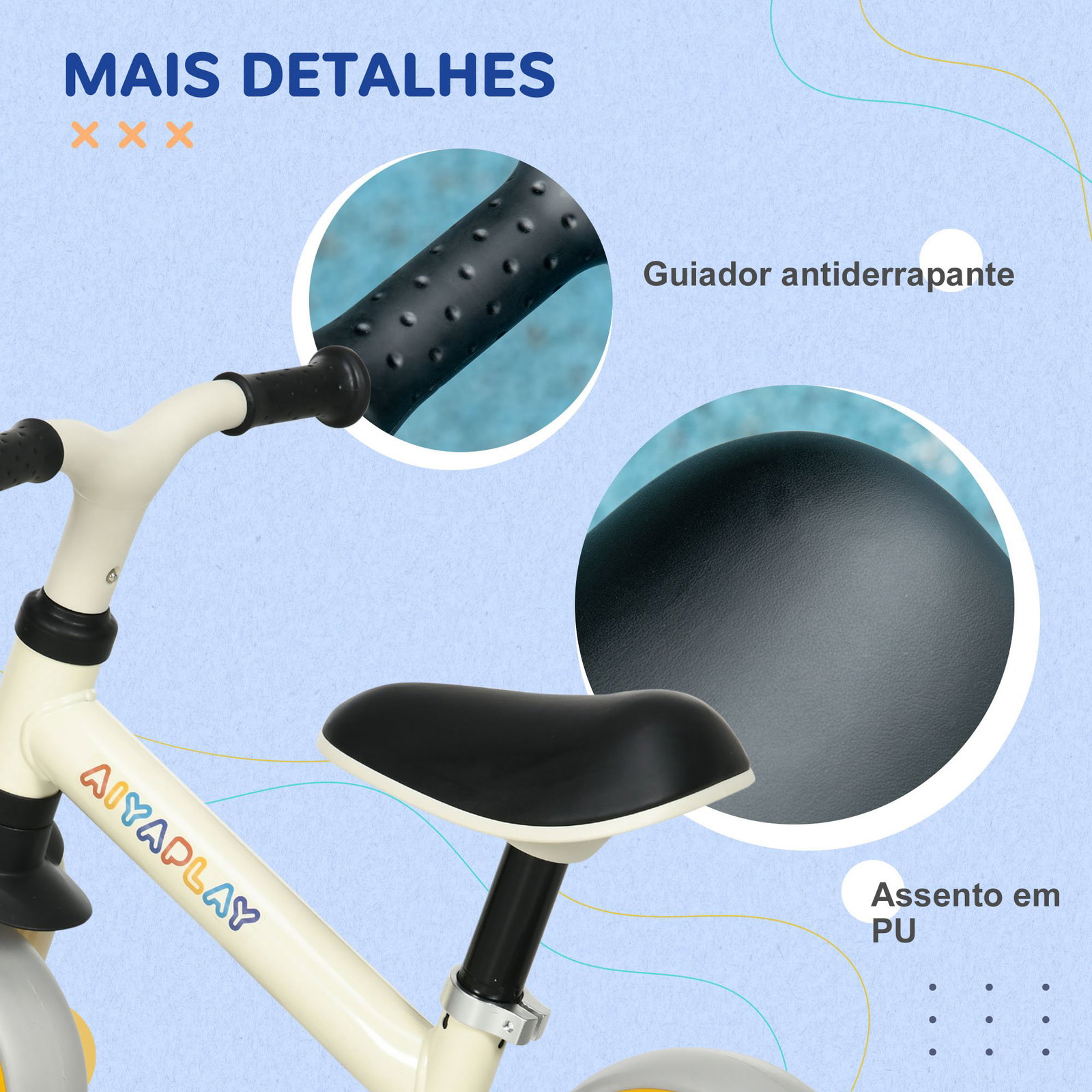 Bicicleta sem pedais para crianças de 18-48 meses bicicleta de equilíbrio com assento ajustável em altura 66,5x34x47 cm branco