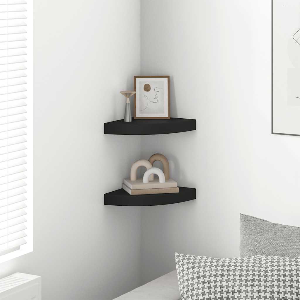 Prateleiras de canto suspensas 2 pcs 25x25x3,8cm MDF preto