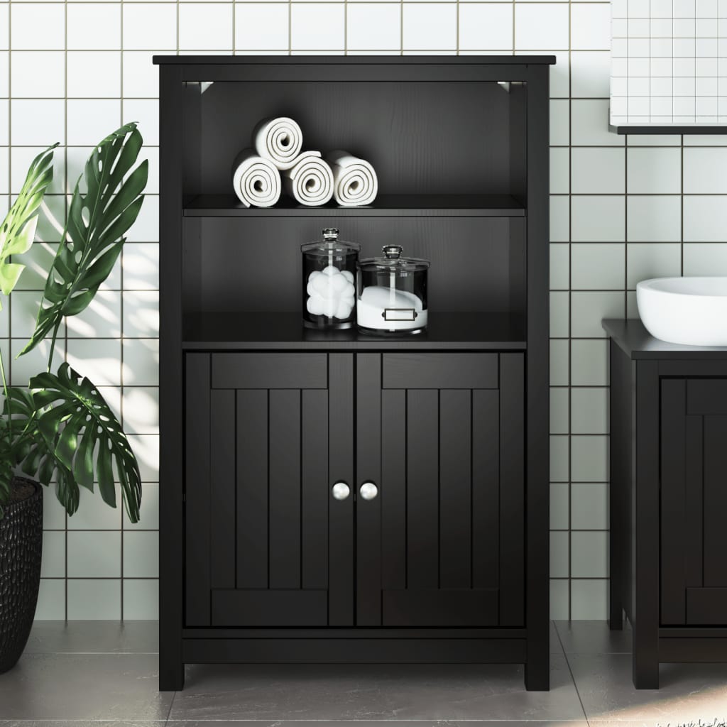 Móvel de casa de banho berg 69,5x34x110 cm pinho maciço preto
