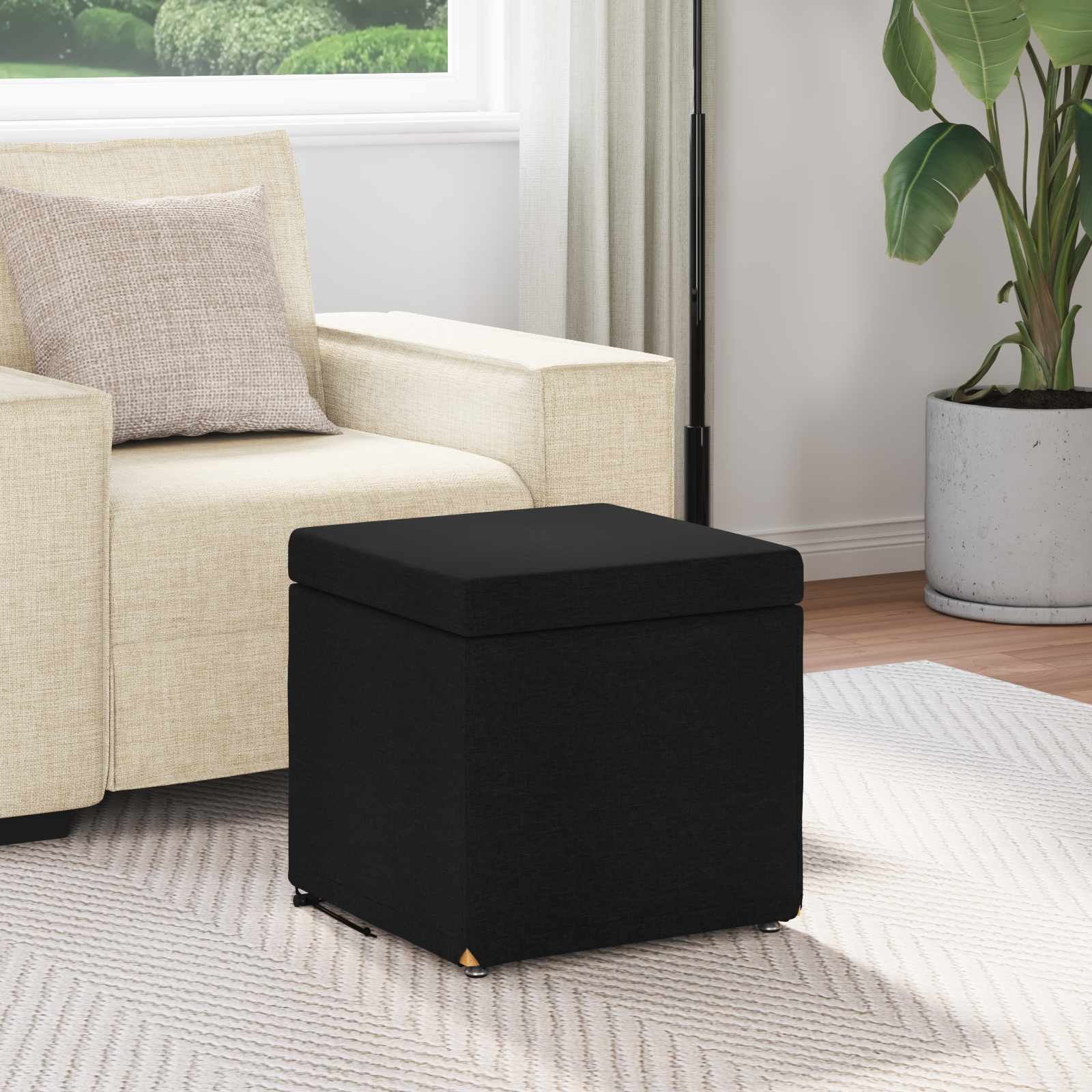 Banqueta preto 41 x 41 x 40 cm tecido e madeira engenharia