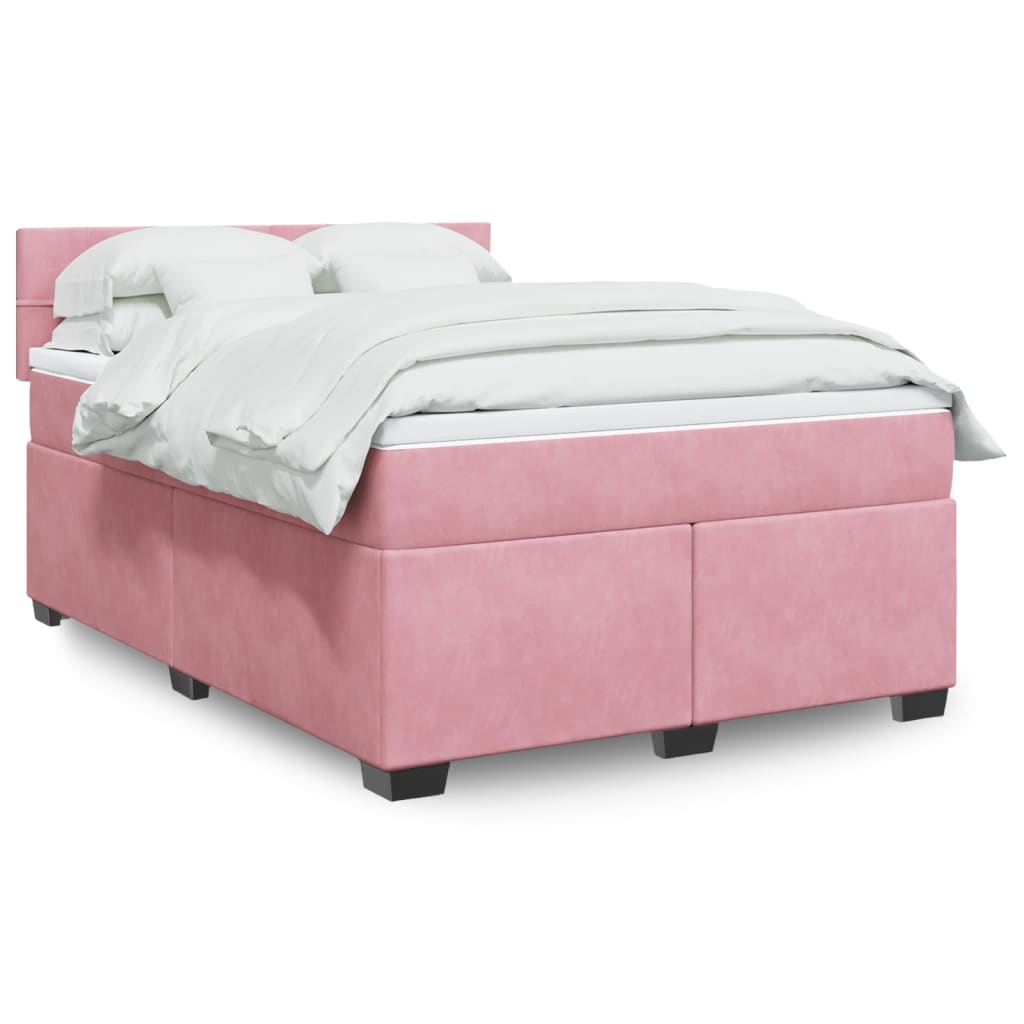 Cama com molas/colchão 140x200 cm veludo rosa