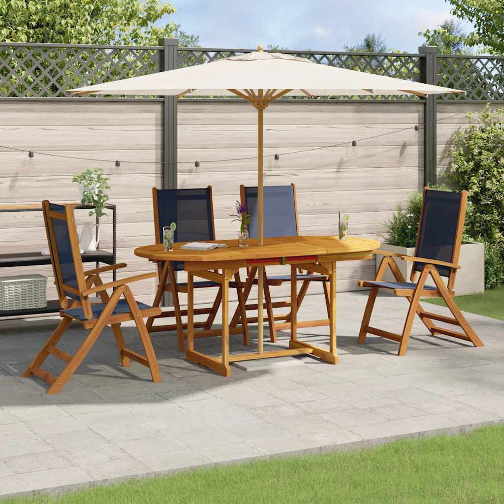 5 Pcs conjunto de jantar para jardim acácia maciça e textilene