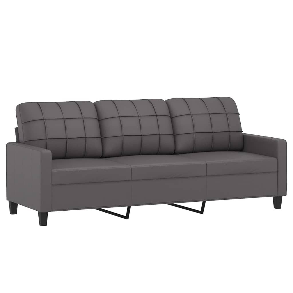 2 Pcs conjunto de sofás com almofadas couro artificial cinzento