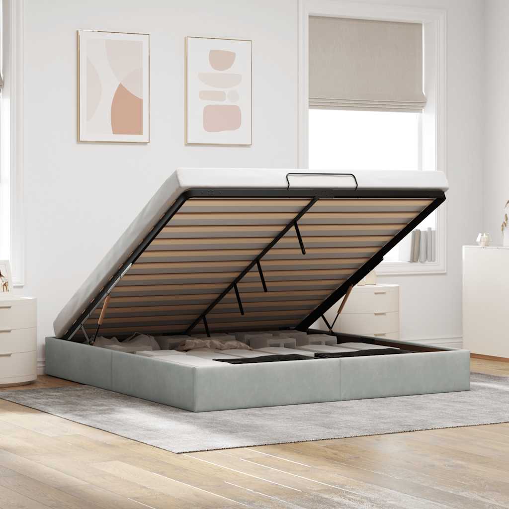 Estrutura de cama otomana sem colchão 160x200 cm cinzento claro