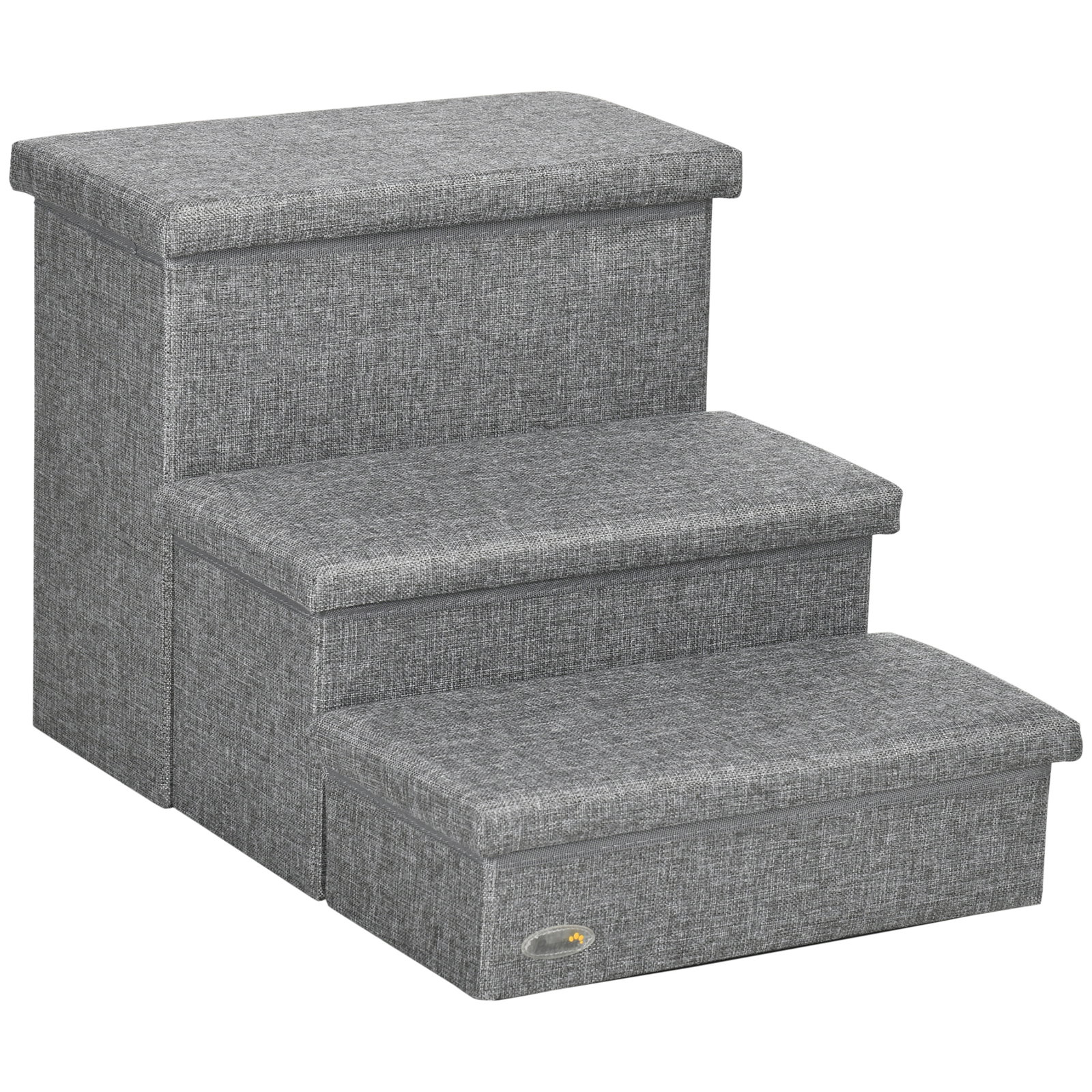 Escada para animais de estimação com 3 degraus para cães gatos com espaço de armazenamento 63,5x42,5x40,5 cm cinza