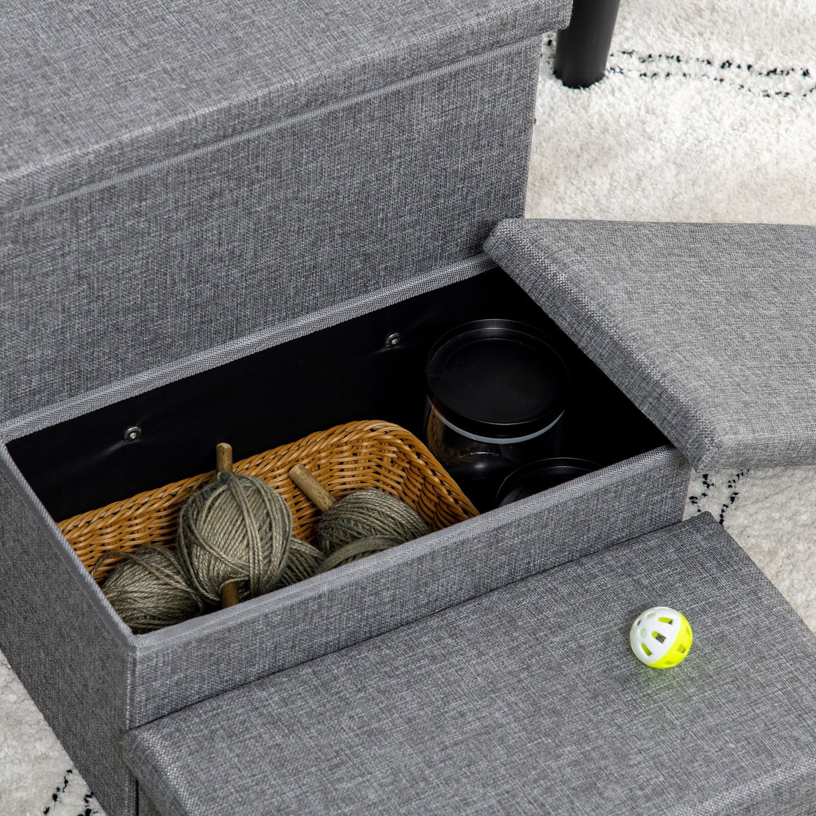 Escada para animais de estimação com 3 degraus para cães gatos com espaço de armazenamento 63,5x42,5x40,5 cm cinza
