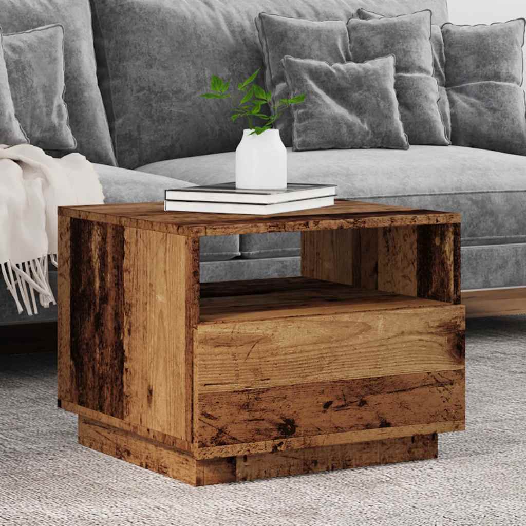 Mesa de centro com luzes LED 50x49x40 cm madeira velha