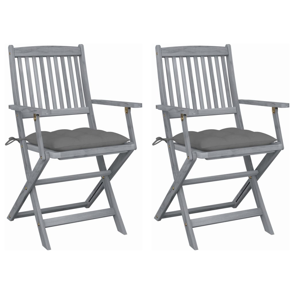 Cadeiras exterior dobráveis c/ almofadões 2 pcs acácia maciça