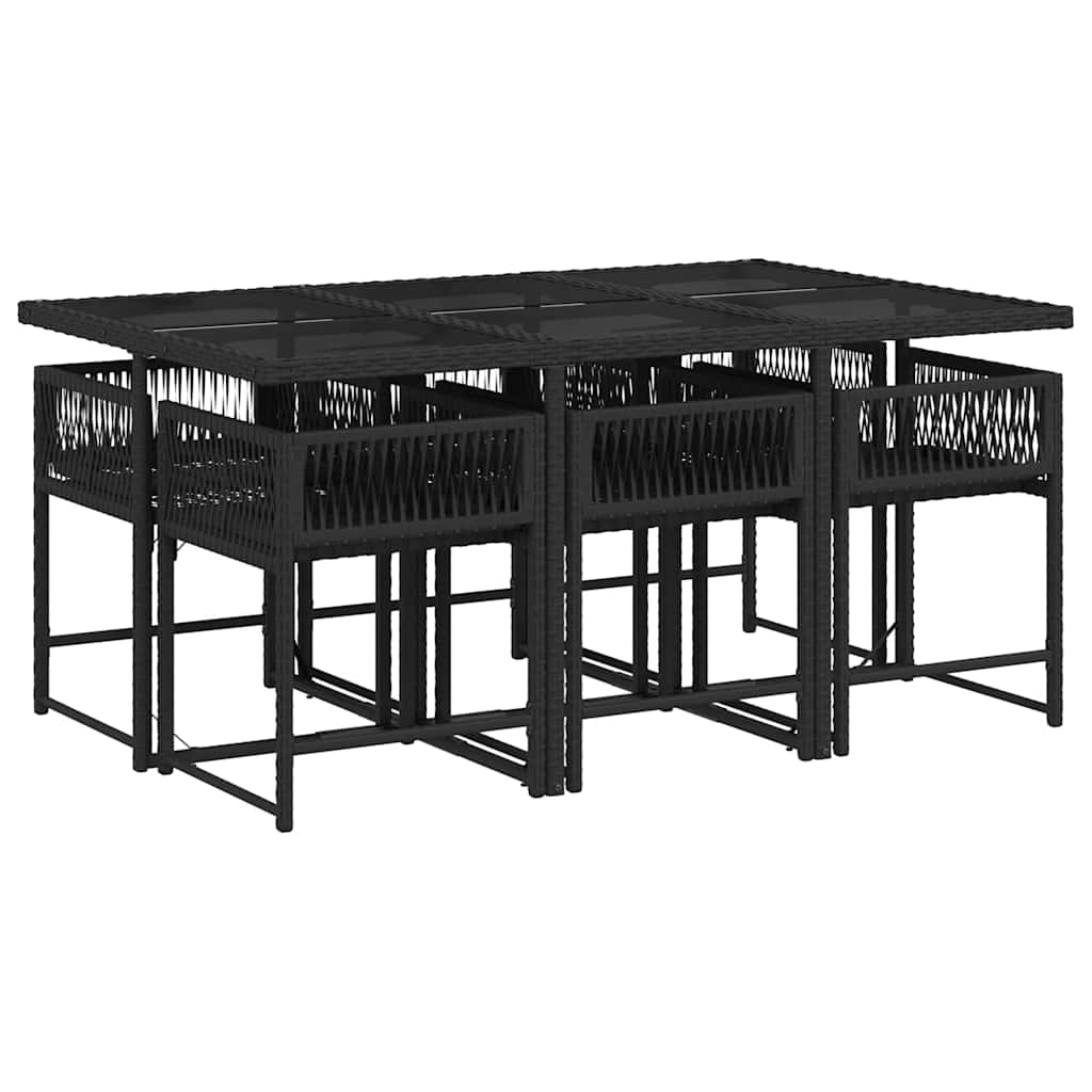 7 Pcs conjunto de jantar p/ jardim c/ almofadões vime PE preto