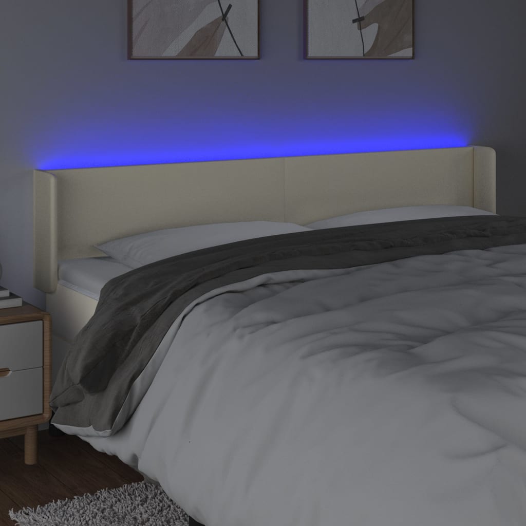 Cabeceira de cama c/ LED 203x16x78/88 cm couro artificial crème