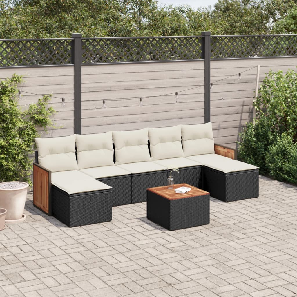 8 Pcs conjunto sofás de jardim com almofadões vime PE preto