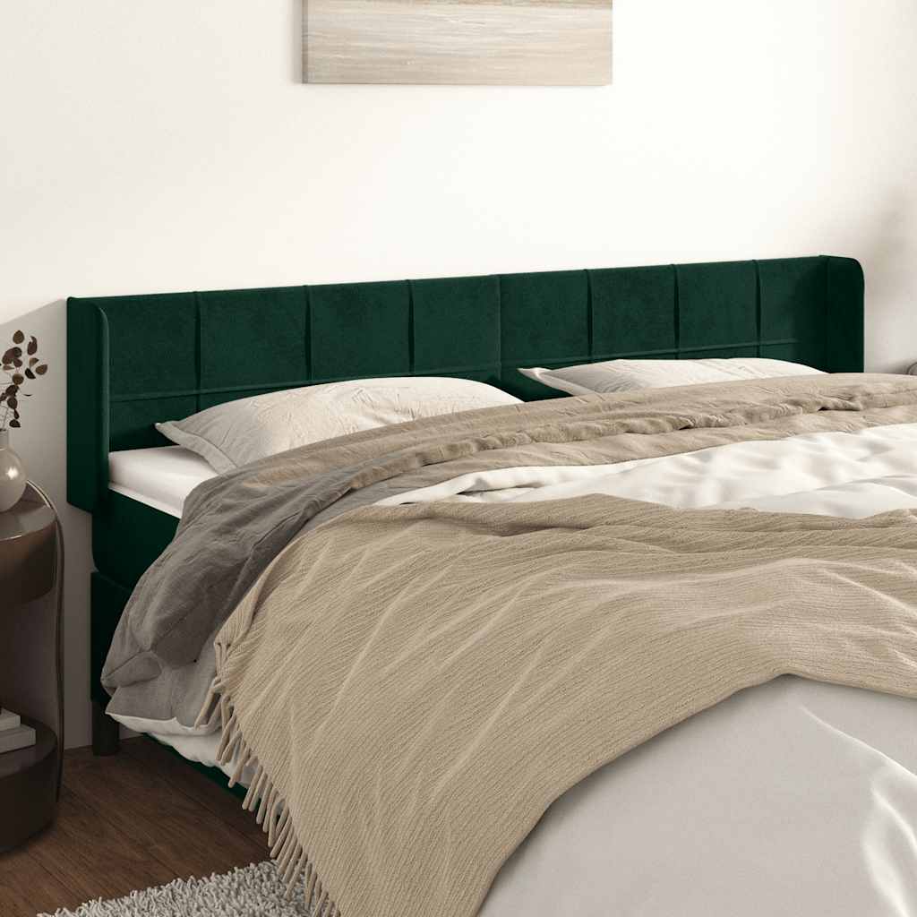 Cabeceira de cama c/ abas veludo 183x16x78/88cm verde-escuro