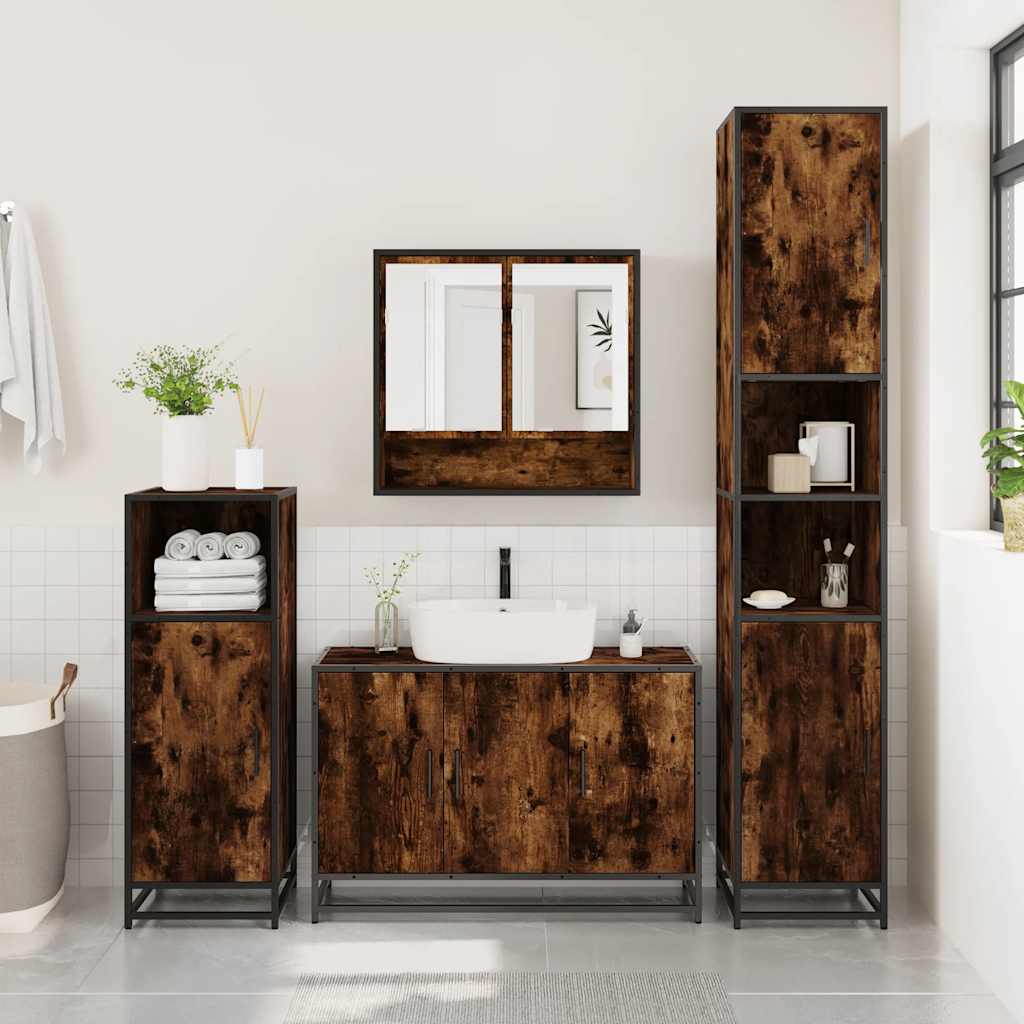 3 Pcs conjunto de móveis wc madeira processada carvalho fumado