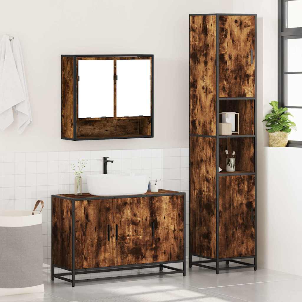 3 Pcs conjunto de móveis wc madeira processada carvalho fumado