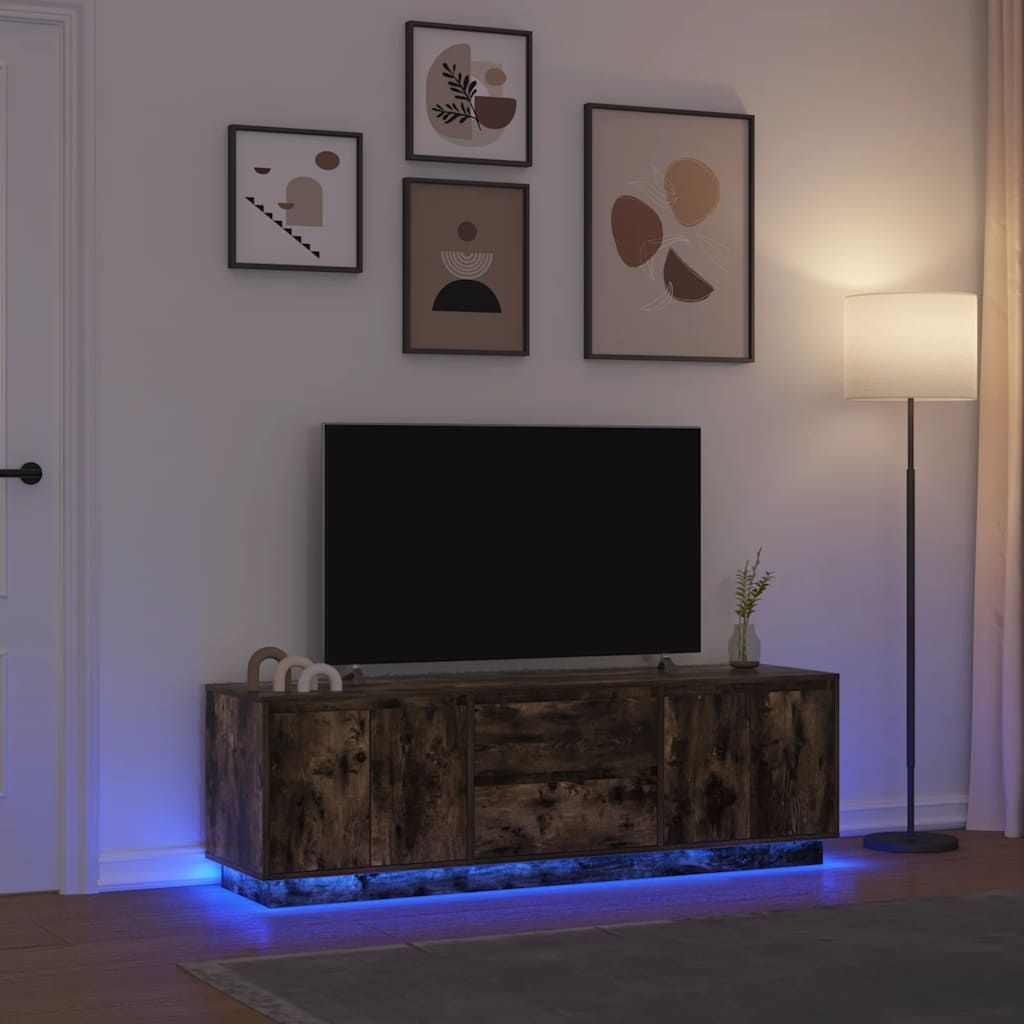 Móvel de TV com luzes LED 160,5x41x50 cm carvalho fumado