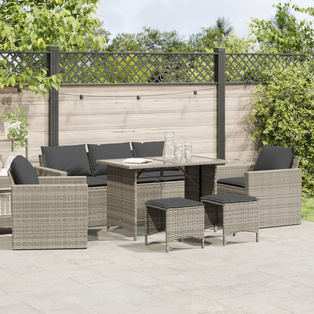 6 Pcs conj. sofás jardim com almofadões vime PE cinzento-claro