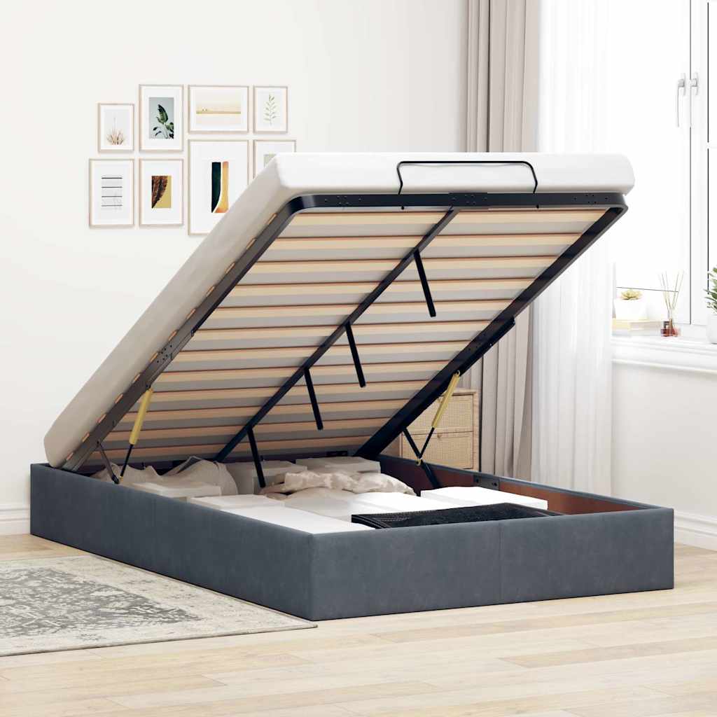 Otomano bed frame no colchão cinzento escuro 120x200 cm veludo
