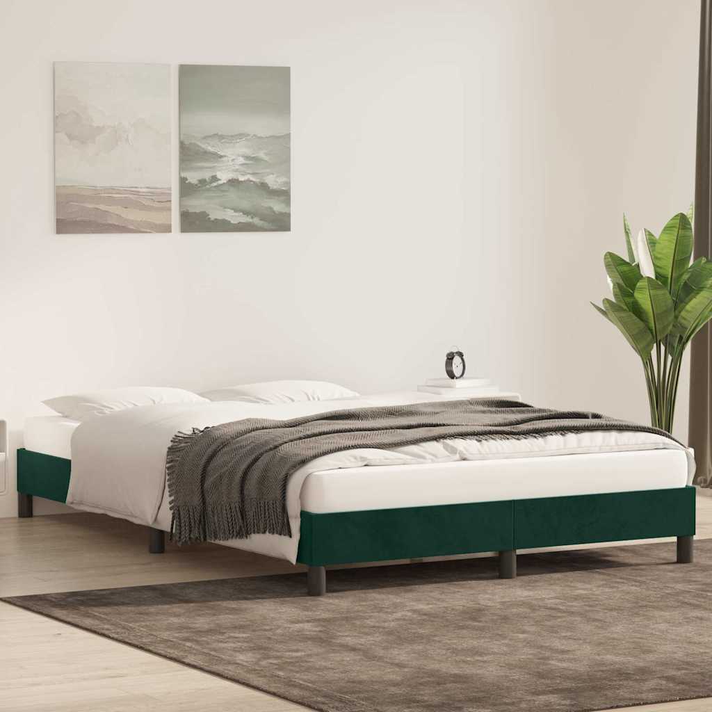 Estrutura de cama sem colchão 140x220 cm veludo verde-escuro