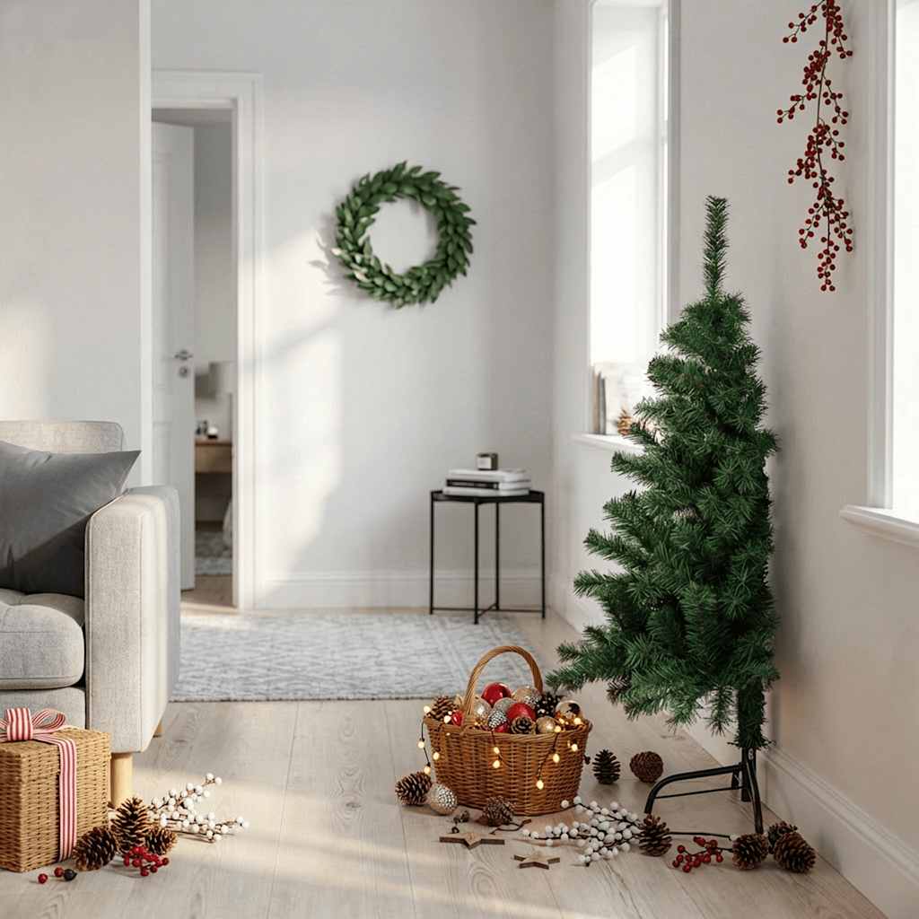 Meia árvore de natal artificial com suporte 120 cm PVC verde