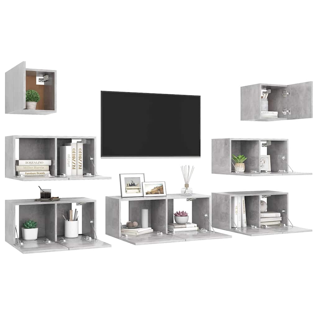 7 Pcs conjunto de móveis de TV derivados madeira cinza cimento