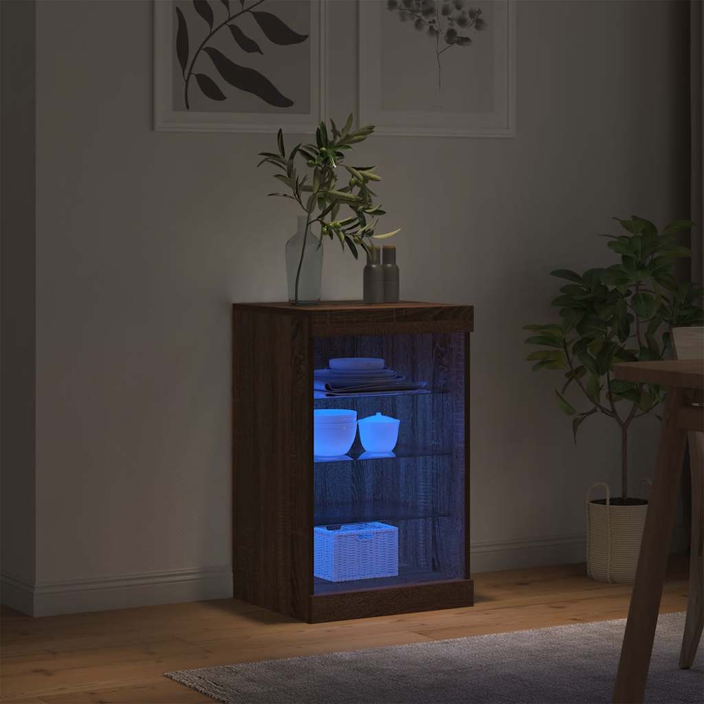Aparador com luzes LED 41x37x67 cm carvalho castanho
