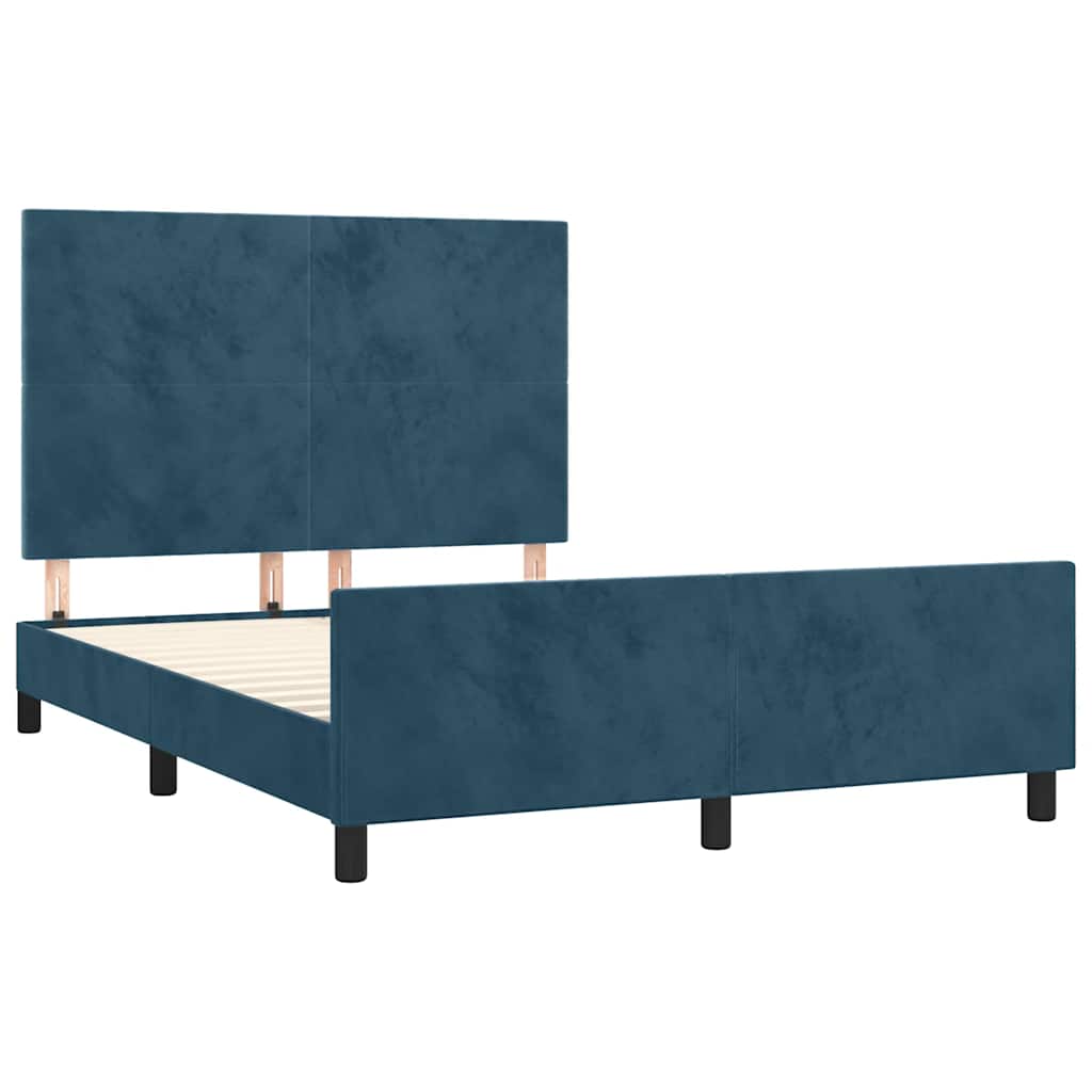Estrutura de cama sem colchão 140x200 cm veludo azul-escuro