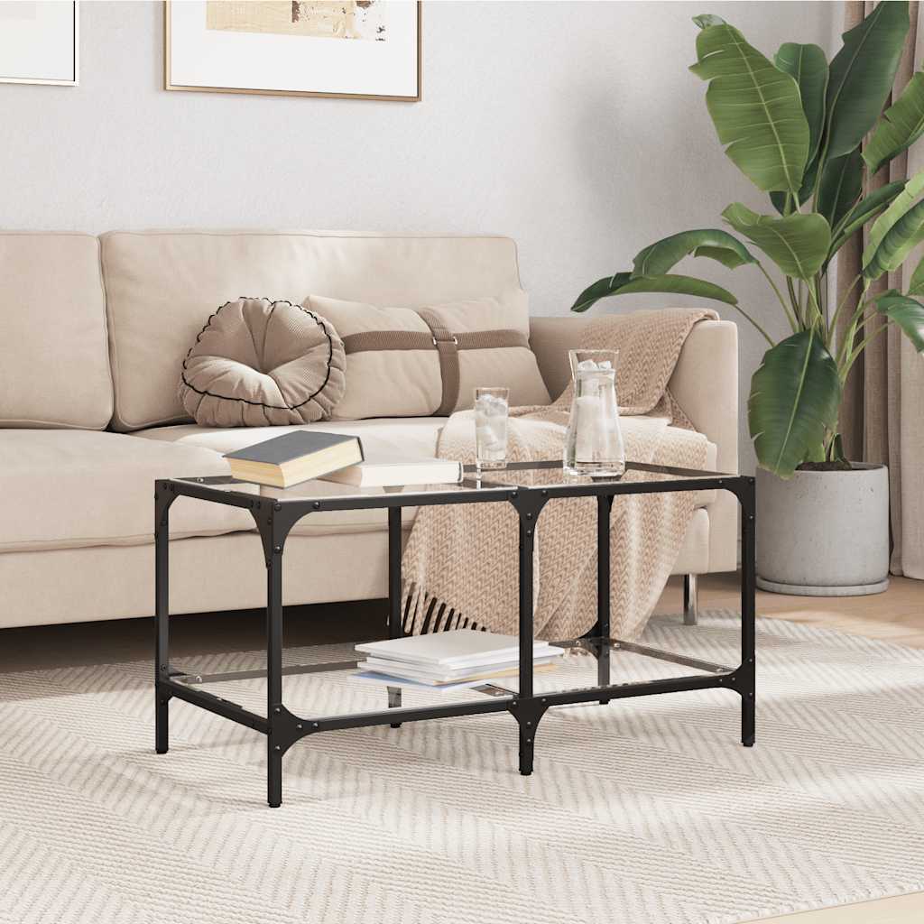 Mesa de centro c/ topo em vidro transparente 78,5x40x40 cm aço