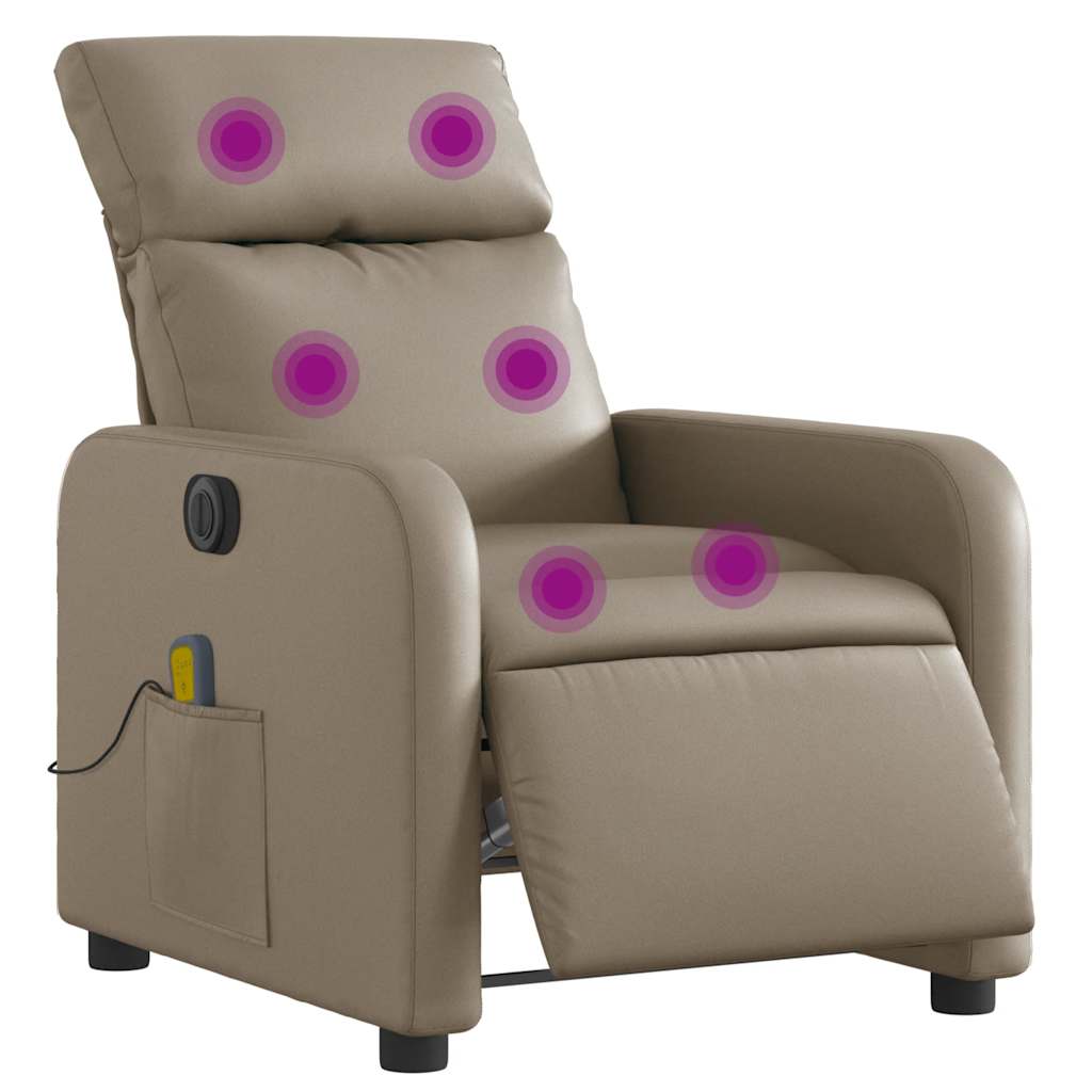 Poltrona massagens reclinável elétrica couro artif. cappuccino