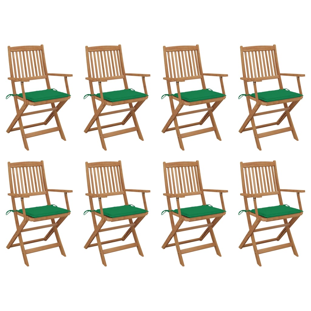 Cadeiras de exterior dobráveis c/ almofadões 8pcs acácia maciça