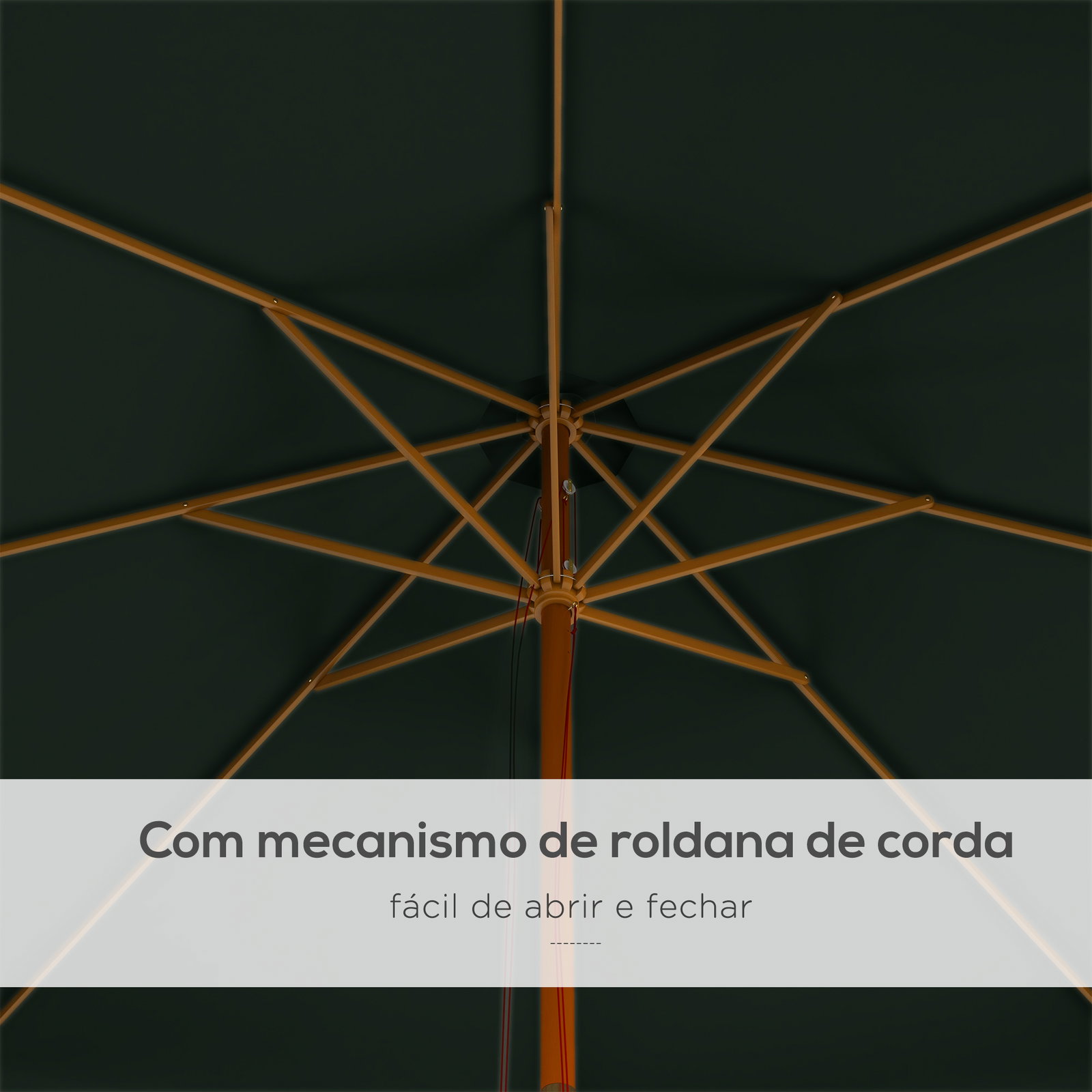 Chapéu de sol de jardim ø325x250 cm chapéu de sol de madeira com sistema de polea e 8 hastes de bambú verde