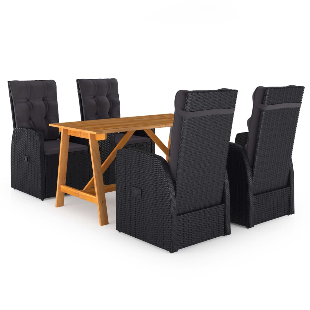 5 Pcs conjunto de jantar para jardim preto
