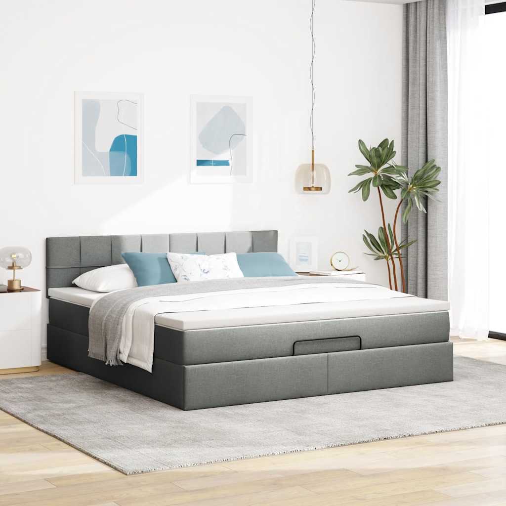 Estrutura de cama otomana com colchão tecido cinzento escuro