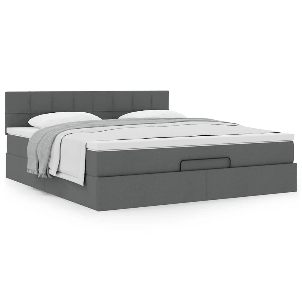 Estrutura de cama otomana com colchão tecido cinzento escuro