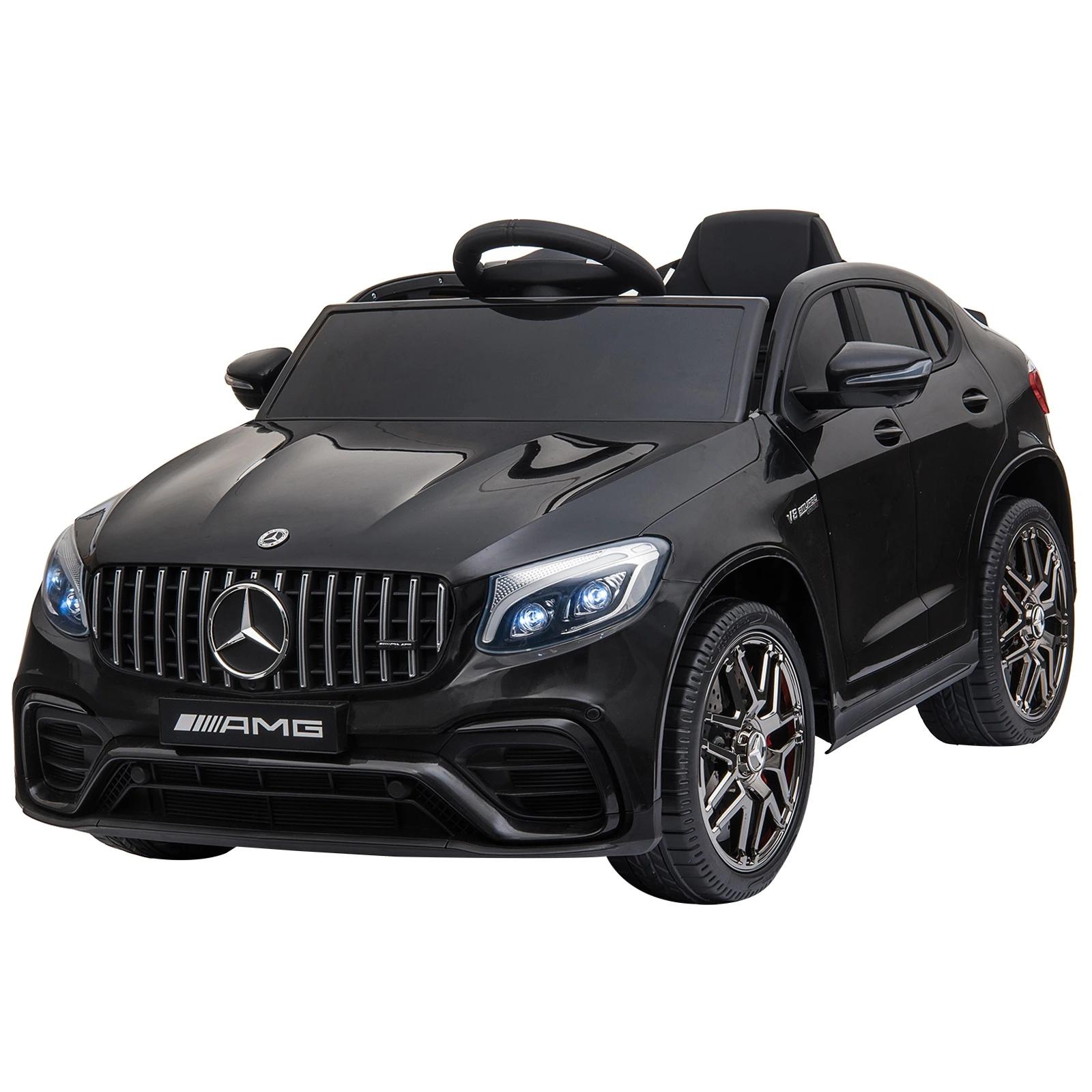 Carro elétrico mercedes amg 12v para crianças de 3-5 anos com controle remoto música luzes abertura da porta 115x70x55cm preto