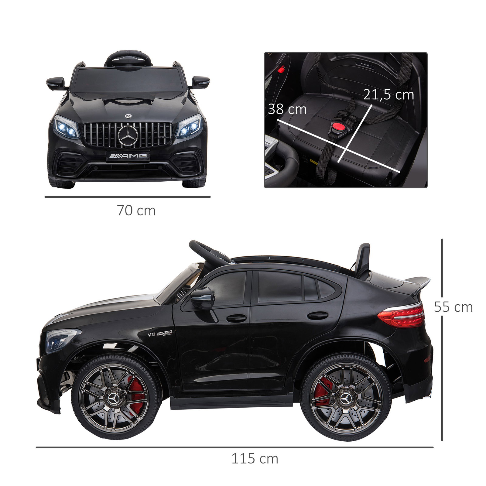 Carro elétrico mercedes amg 12v para crianças de 3-5 anos com controle remoto música luzes abertura da porta 115x70x55cm preto