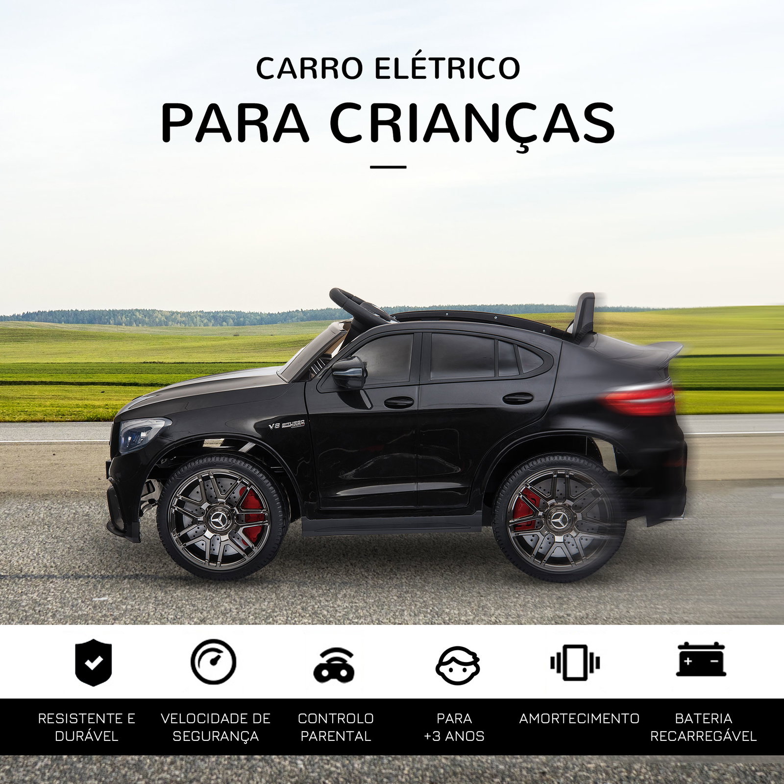 Carro elétrico mercedes amg 12v para crianças de 3-5 anos com controle remoto música luzes abertura da porta 115x70x55cm preto