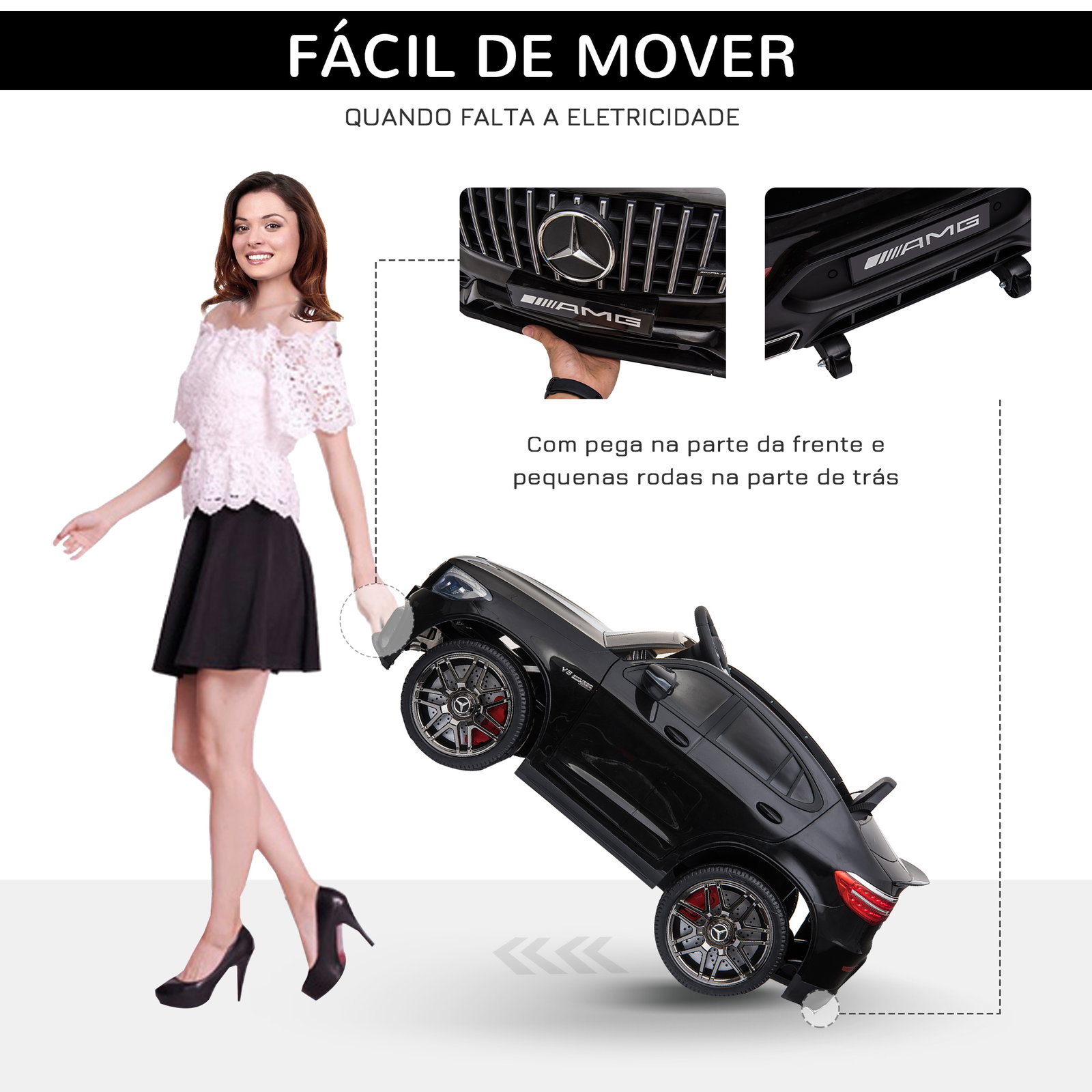 Carro elétrico mercedes amg 12v para crianças de 3-5 anos com controle remoto música luzes abertura da porta 115x70x55cm preto