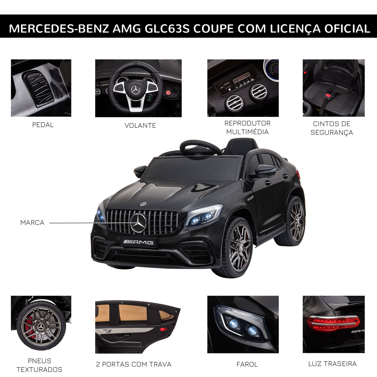 Carro elétrico mercedes amg 12v para crianças de 3-5 anos com controle remoto música luzes abertura da porta 115x70x55cm preto