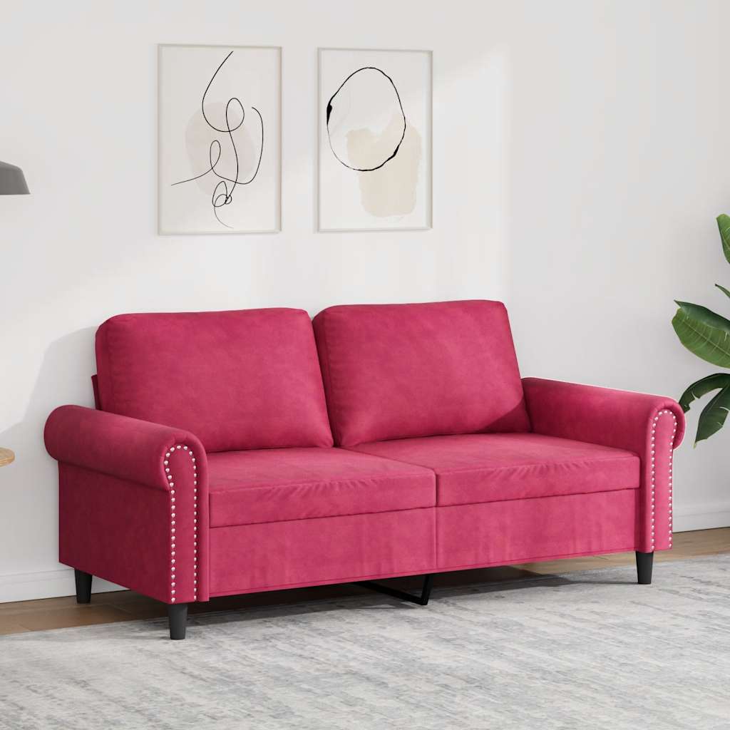 Sofá de 2 lugares veludo 140 cm vermelho tinto