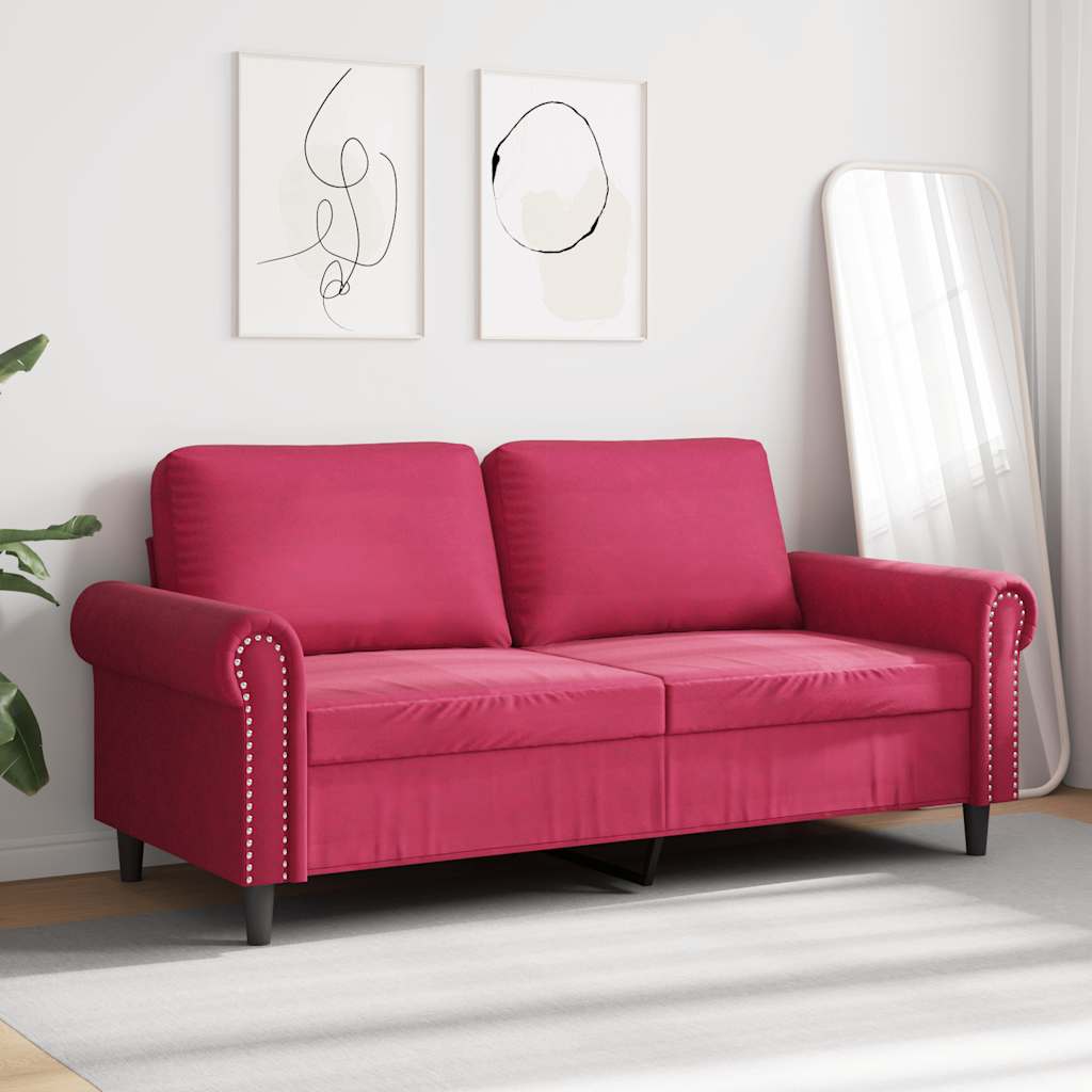 Sofá de 2 lugares veludo 140 cm vermelho tinto