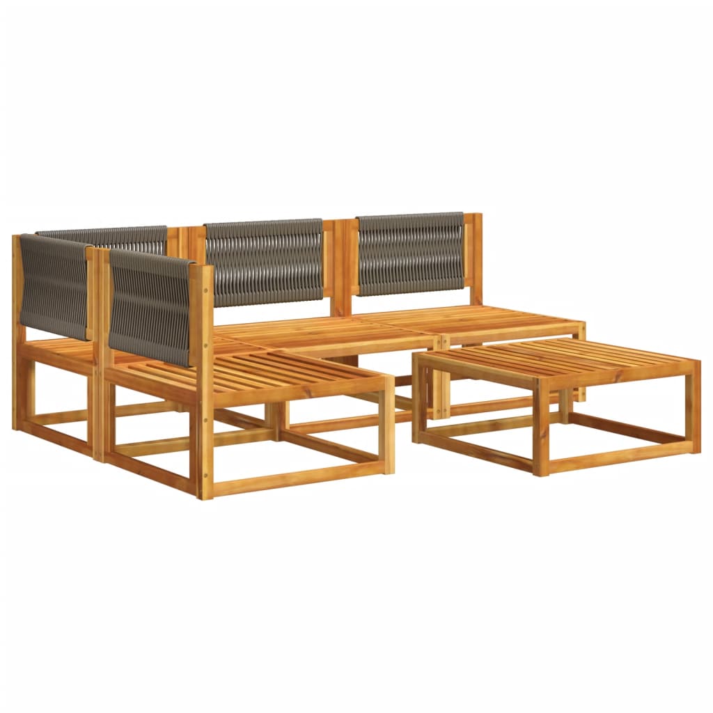 Conjunto de sofás de jardim de 5 peças com almofadas de madeira de acácia e corda