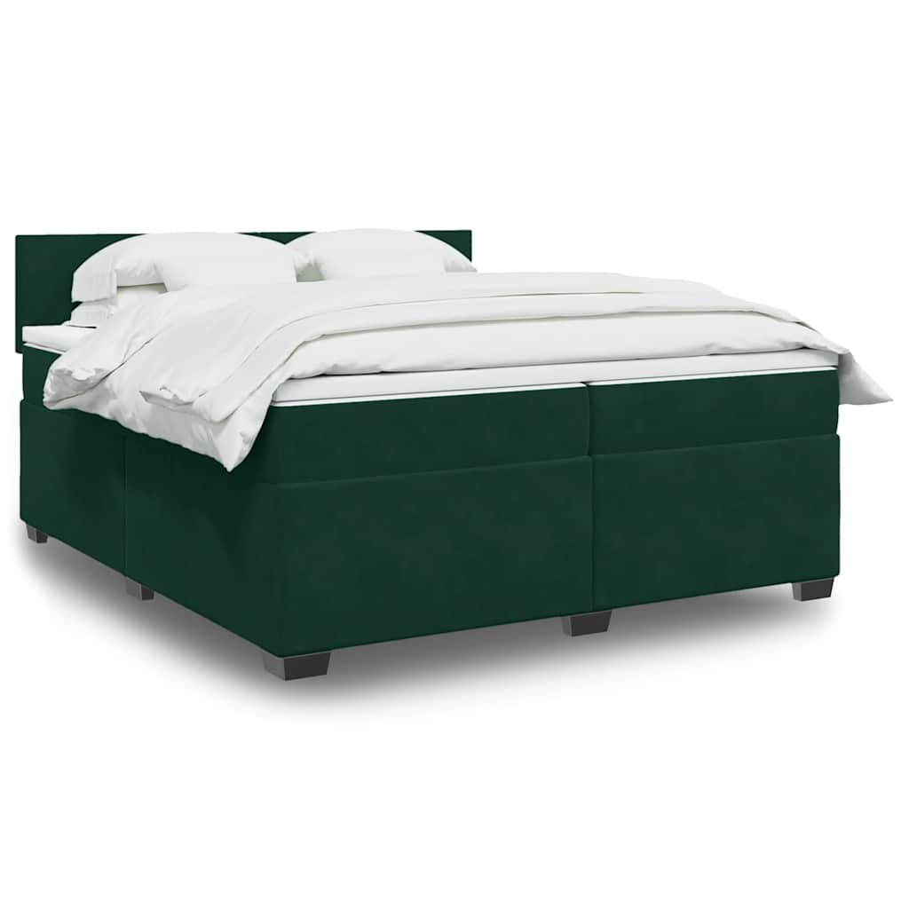 Cama com molas/colchão 200x200 cm veludo verde-escuro